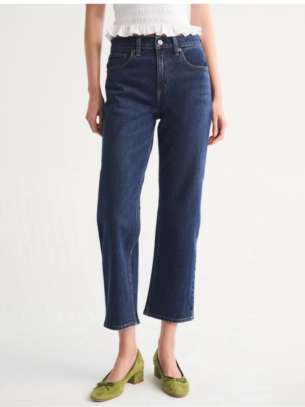 Abercrombie & Fitch Indigo High-Rise Cropped Straight Jeans 28 6